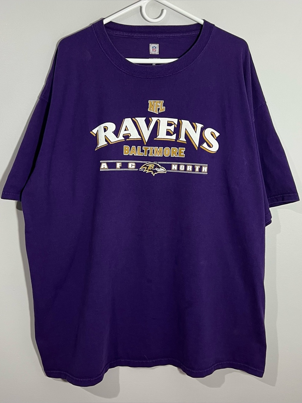NFL Baltimore Ravens Football Purple White Short Sleeve T-Shirt Mens 2XL